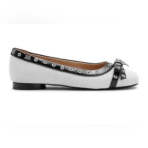 NIB: GANNI Silver Eyelet Bow Ballerina Flats, sz 39